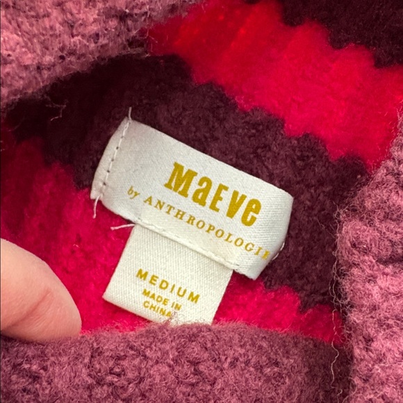 Maeve Pink and Burgundy Striped Turtleneck Sweater - Picture 7 of 15